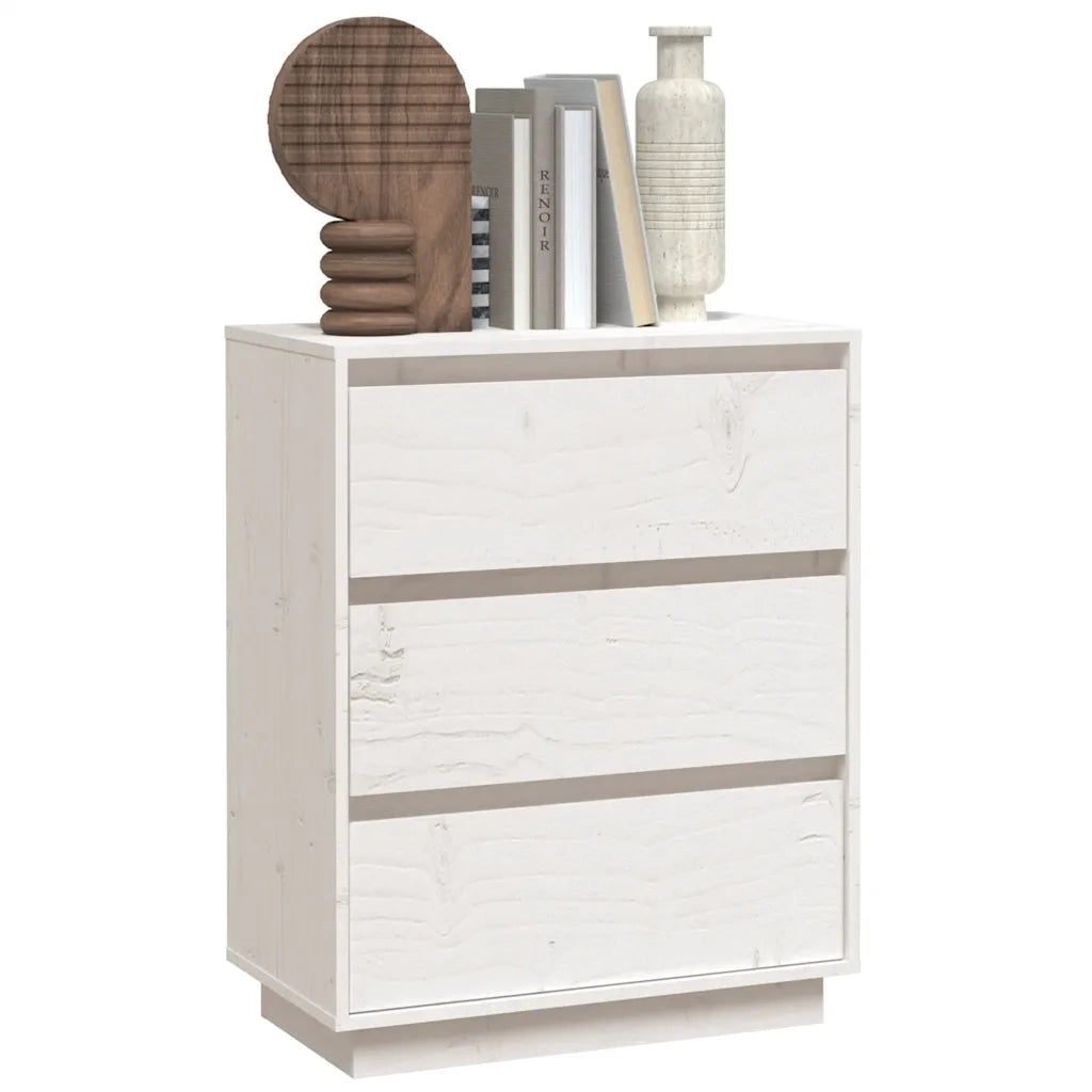 Credenza Bianca 60x34x75 cm in Legno Massello di Pino 813361