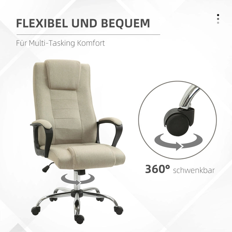 Sedia da ufficio ergonomica in effetto lino con altezza regolabile e funzione dondolo in poliestere beige