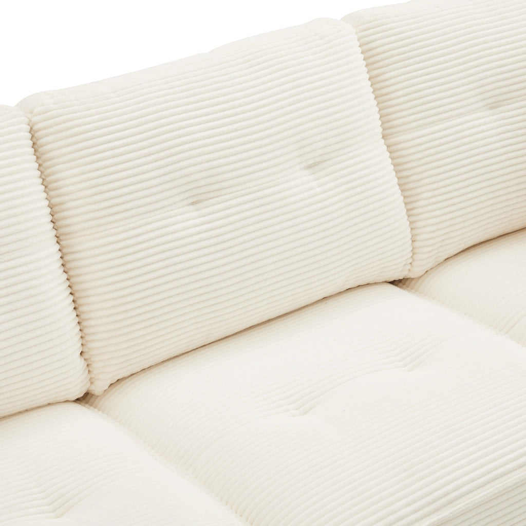 Divano dritto 4 posti con contenitore e pouf modulare, in velluto a coste, Beige, 280 × 146 × 85 cm