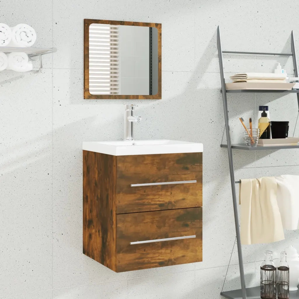 Mobile Bagno con Lavabo | Armadio Lavabo Integrato Rovere Fumo Legno Multistrato