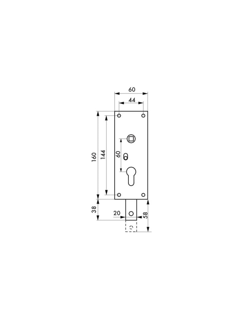 Serratura per porta basculante 1 punto in basso, a cilindro europeo, per garage, 60x160mm, quadro 7mm, zincato - THIRARD