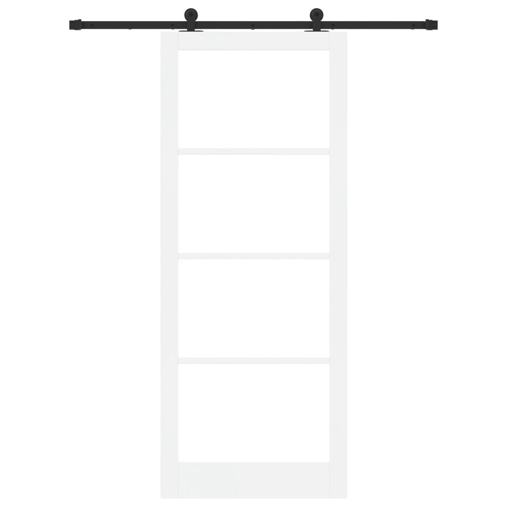 Porta Scorrevole  con Set Accessori 'ORKDAL'Legno Massello Bianco e Vetro