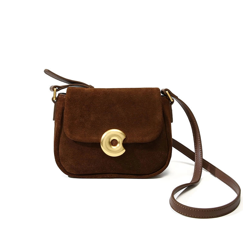 Borsa da donna in vera pelle, velluto satinato, marrone