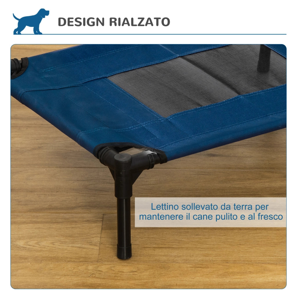 Lettino per Cani Rialzato con Seduta Traspirante, in Acciaio e Tessuto, 61x46x18 cm, Blu Scuro e Nero