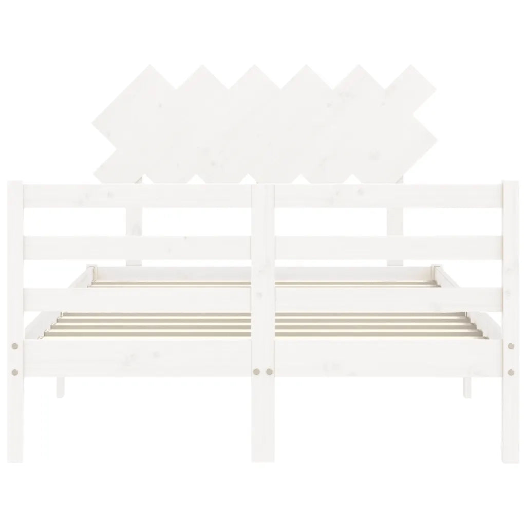 Giroletto con Testiera-Struttura Letto con testiera Bianco Small Double Legno Massello 472939