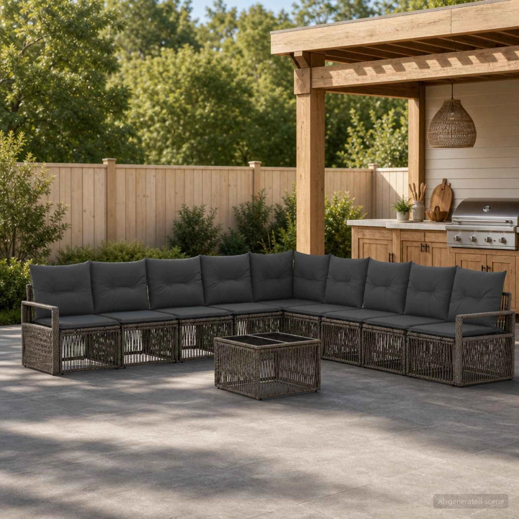 Set Divano da Giardino 10 pz Grigio polyrattan 3435737