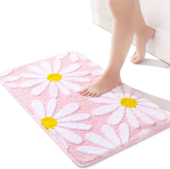 Tapijt per bagno a fiori, madonna, tappeto bagno, antiscivolo, lavabile, tappeto bagno, fiori bianchi e gialli, microfibra morbida, tappeto bagno, assorbente, 40 x 60 cm