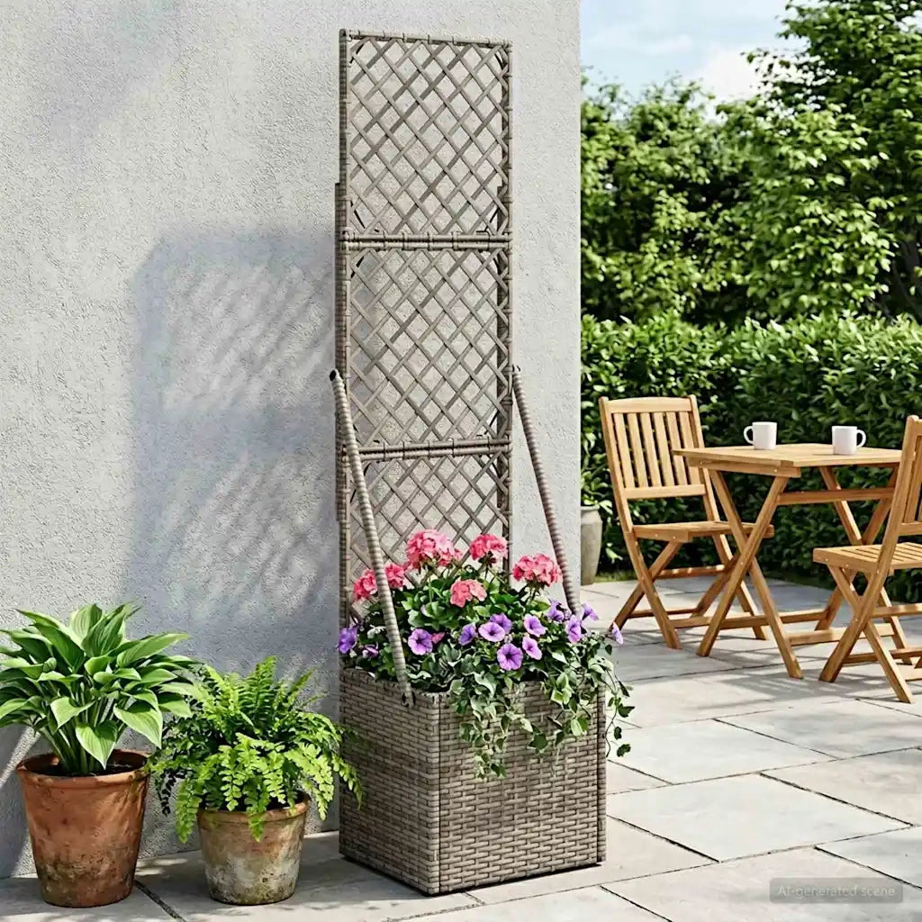 Vaso da Giardino con Trellis Grigio 35 x 30 x 135 cm polyrattan 42026882