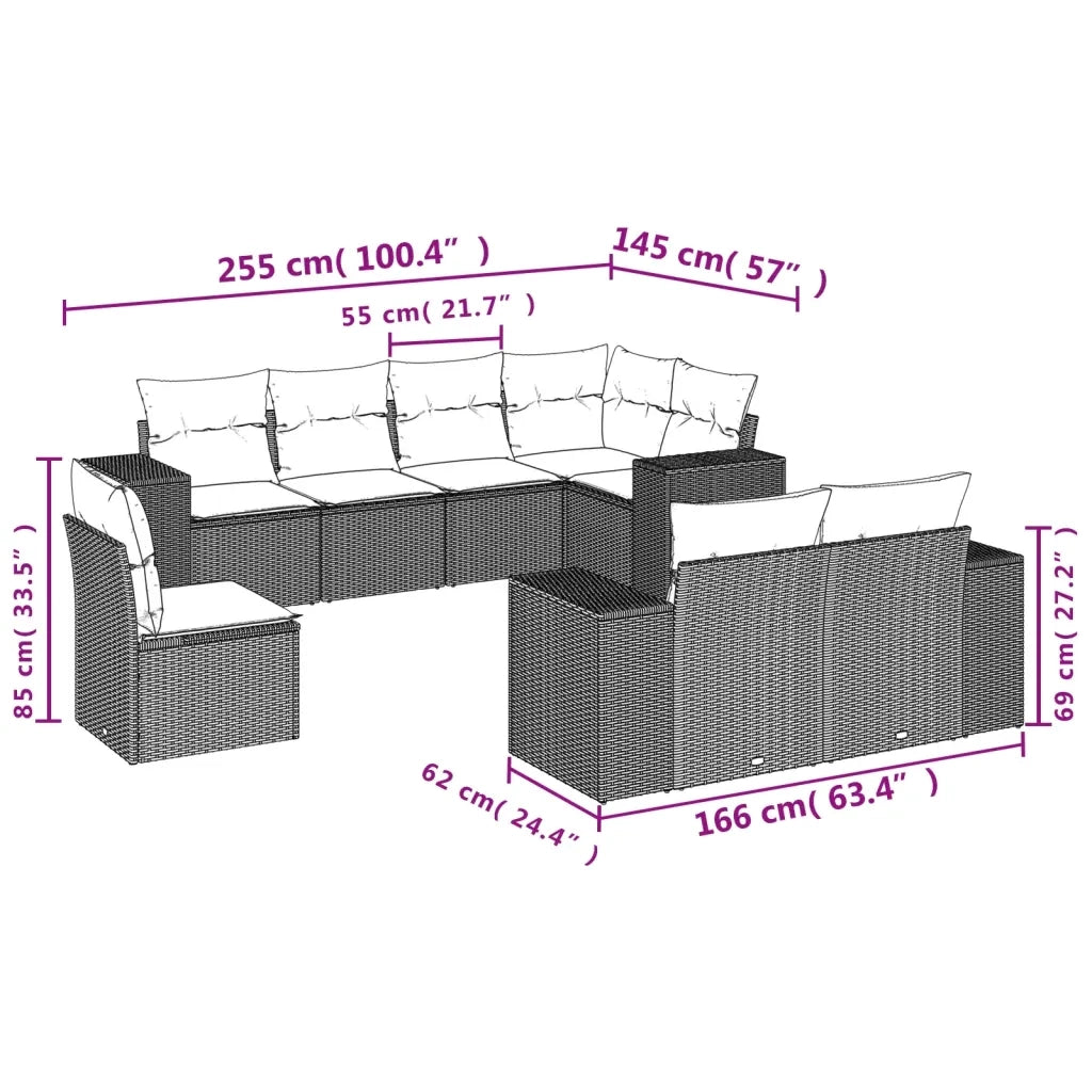 Set Divano da Giardino 8 pz con Cuscini Beige in Polyrattan 3222838