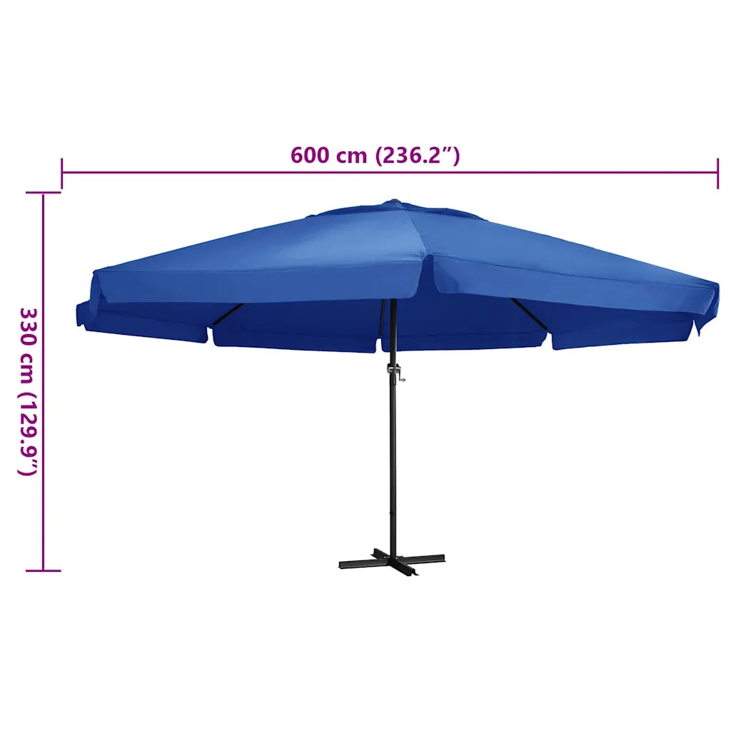 Ombrellone da Giardino-Ombrello da Balcone con Palo in Alluminio 600 cm Azzurro