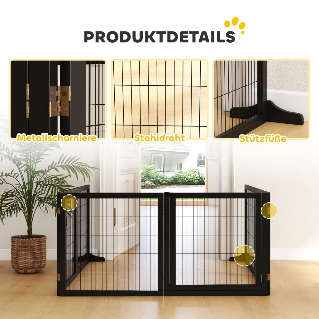 Cancello per Cani Pieghevole ¨C Zephmum ¨C Legno di Pino Nero 432x36x70cm