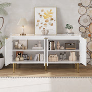 Sideboard 140x38x75 cm con 4 ante e ripiani regolabili in MDF bianco