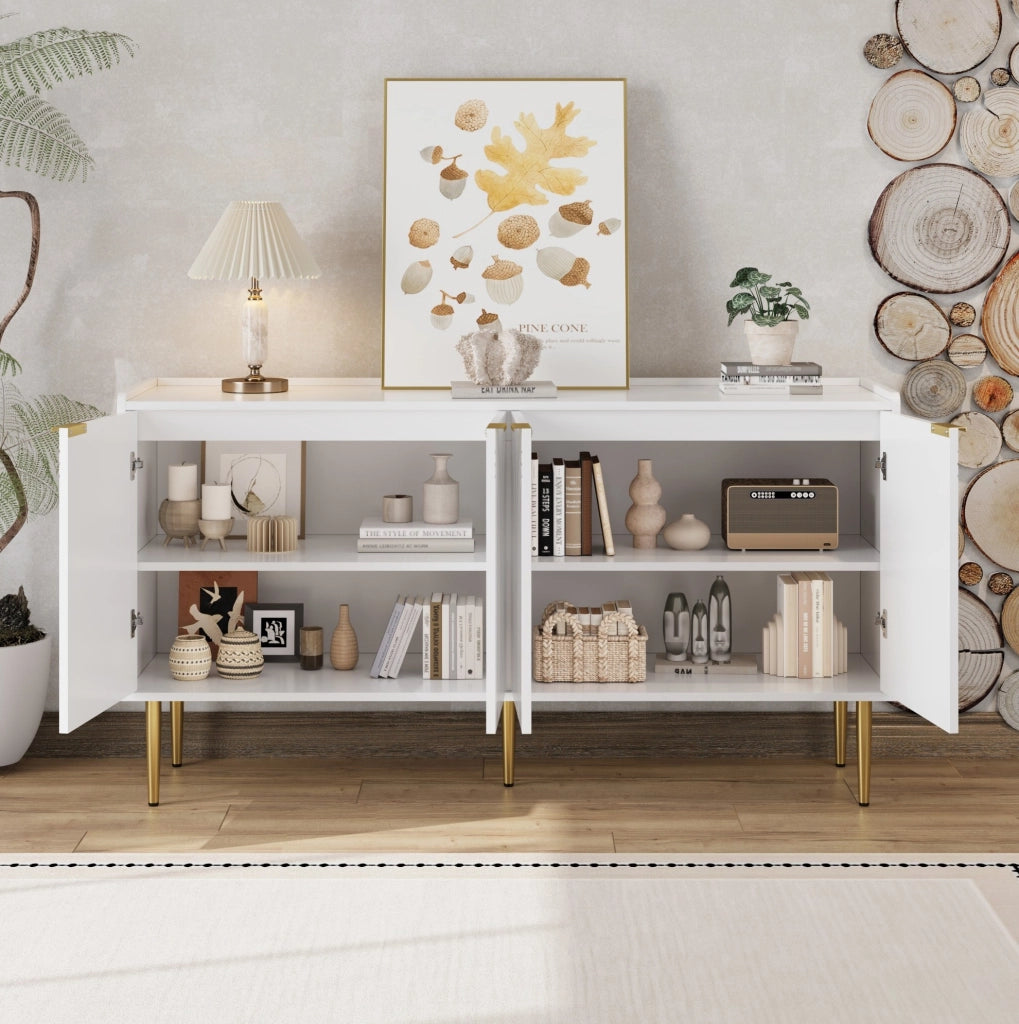 Sideboard 140x38x75 cm con 4 ante e ripiani regolabili in MDF bianco
