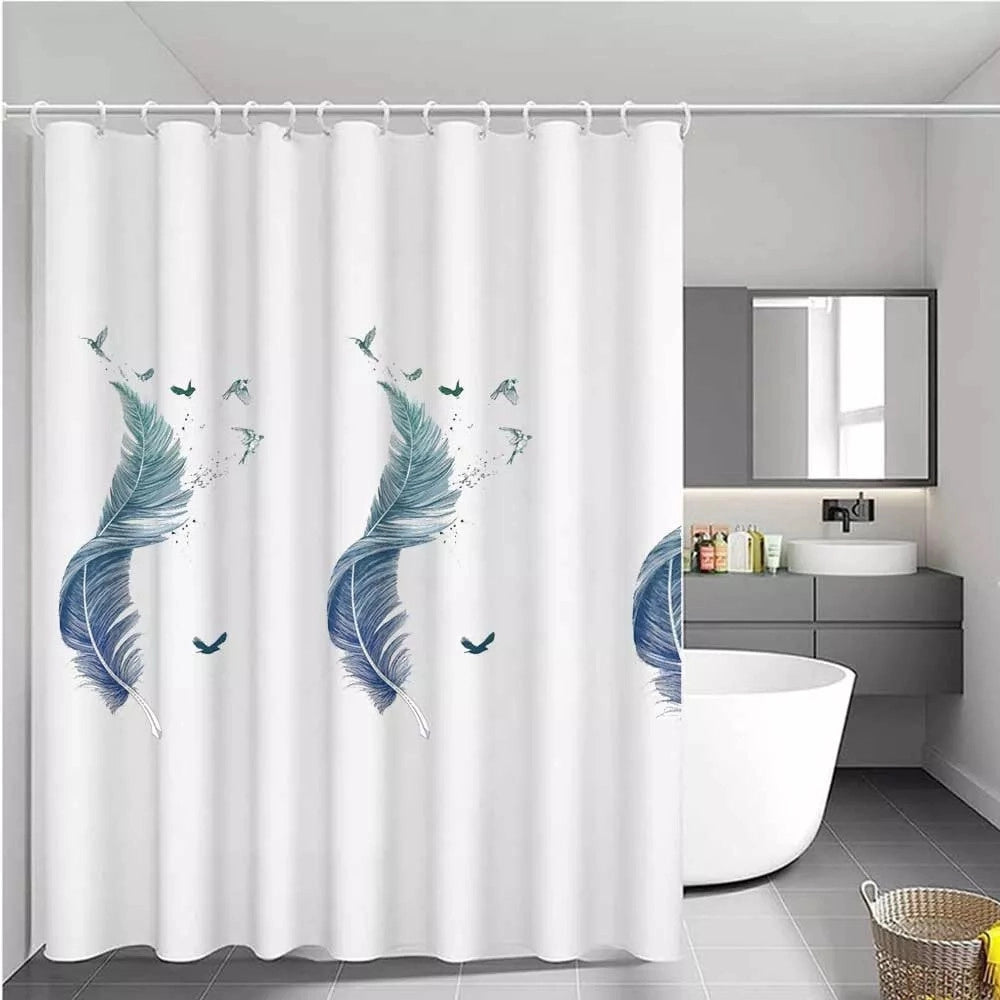 Trade Shop - Tenda Per Doccia Vasca Da Bagno Peva 12 Ganci Decorata Con Piume 180x200cm 87571 -