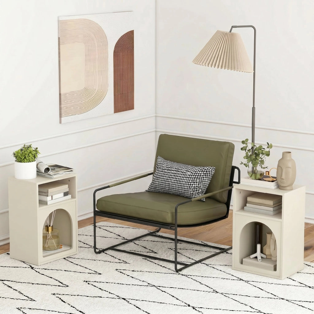 Comodino ¨C Minimal ¨C 40x30x60 cm, crema, design arcuato, con scomparti aperti