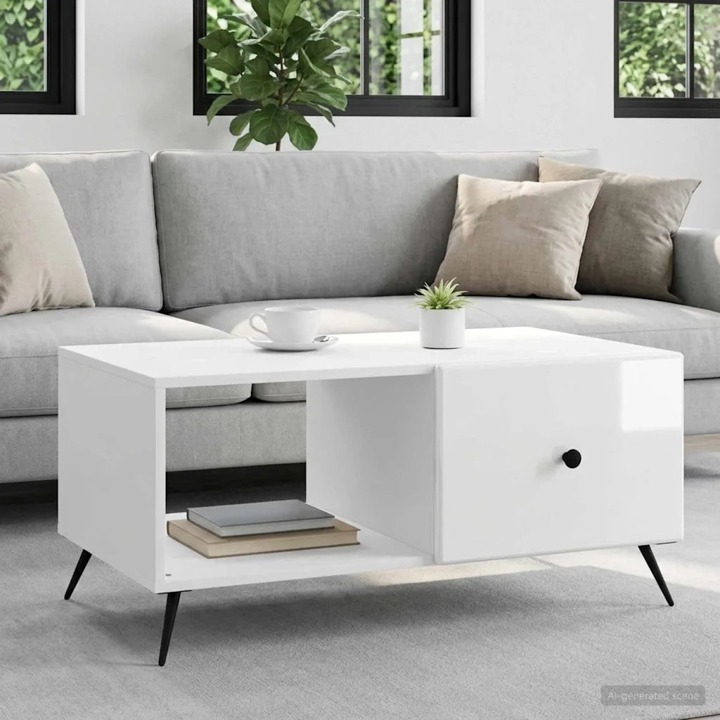 Tavolino da salotto Bianco Lucido 90 x 50 x 40 cm 895649