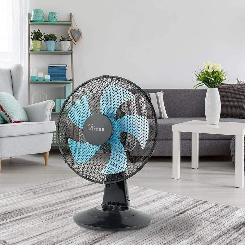 Ardes AR5ST30N STEELO 30N Ventilatore da Tavolo 30 cm 40W 3 Velocita' Oscillante 5 Pale 53 dB colore Nero