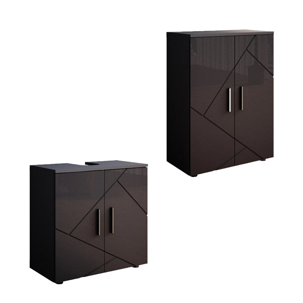 Set di mobili da bagno Irma Antracite lucido 2 parti, con unità midi Vicco