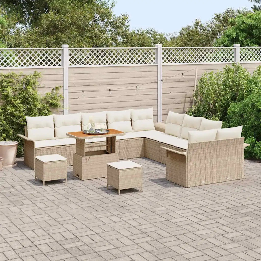 Set Divano da Giardino con cuscino 13 pcs Beige e Crema