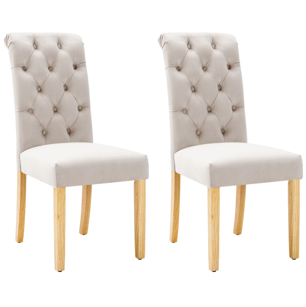 Set di 2 sedie da pranzo in velluto beige con gambe in legno di quercia