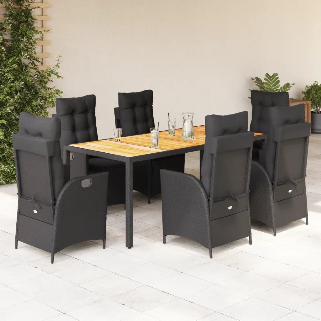 Set da Pranzo da Giardino 7 pz Nero con Cuscini in Polyrattan 3213342