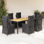 Set da Pranzo da Giardino 7 pz Nero con Cuscini in Polyrattan 3213342