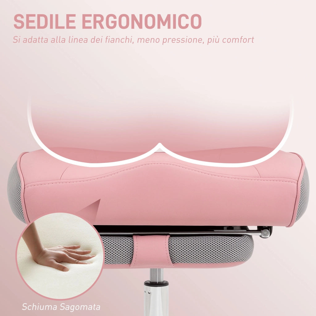 Sedia da Ufficio Ergonomica Rinforzata con Braccioli Regolabili, Poggiapiedi e Poggiatesta, Rosa