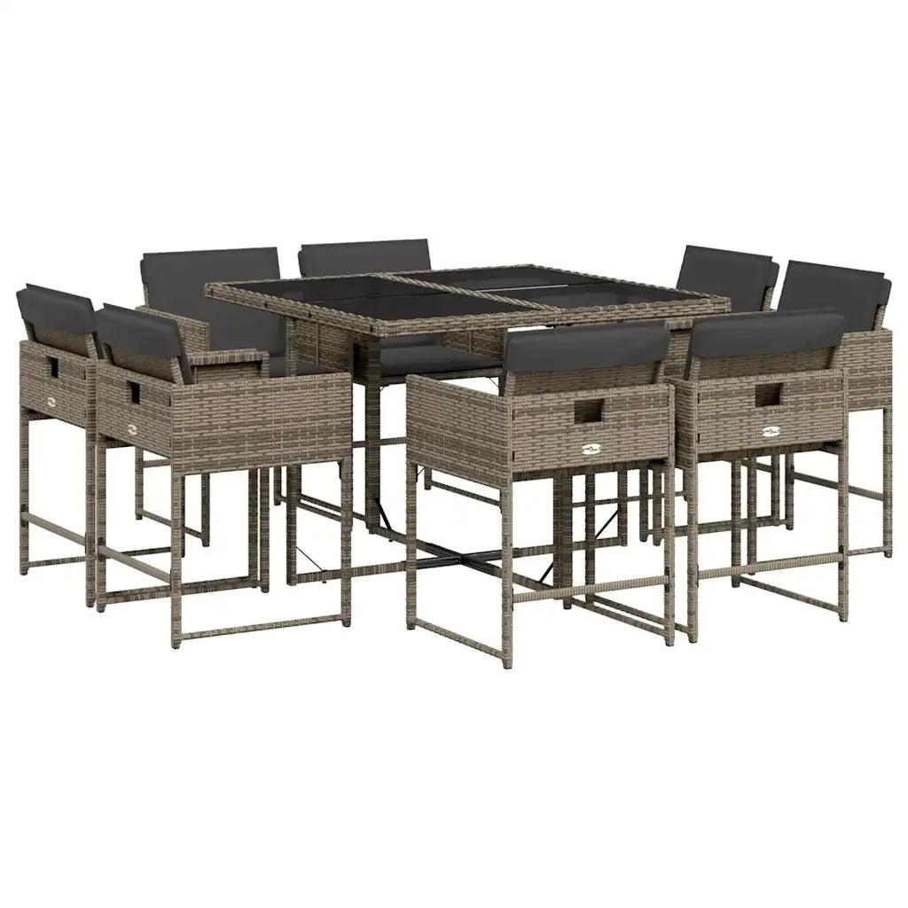 Set da Pranzo da Giardino 9 pz con Cuscini in Polyrattan Grigio 3211376
