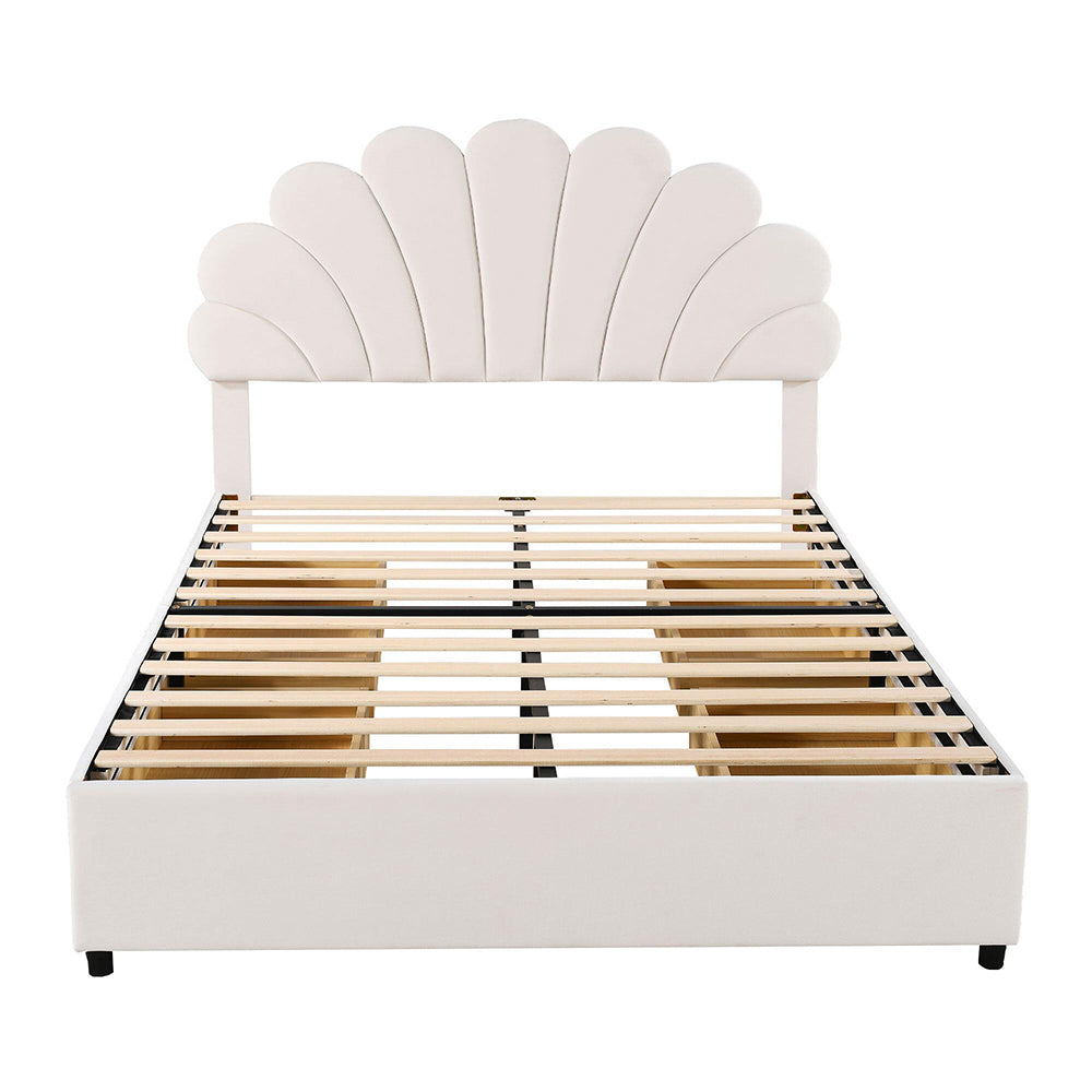 Letto singolo per bambini - Xylo - 140x200 cm - Beige - Con 2 cassetti