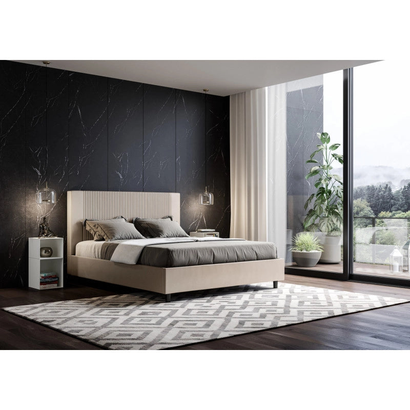 Letto imbottito Matrimoniale 170x210 cm Goya - Similpelle,Tortora,Contenitore