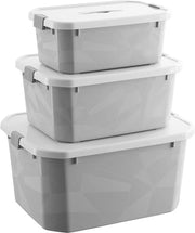 Set di contenitori di archiviazione 6L/11L/22L 3 pezzi, contenitori di archiviazione a pila con coperchio e chiusura con viti per uso domestico, cucina, ufficio