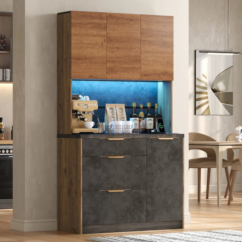 Mobile dispensa con LED RGB e prese integrate; ripiani regolabili e cassetti in MDF naturale 100 × 40 × 180 cm