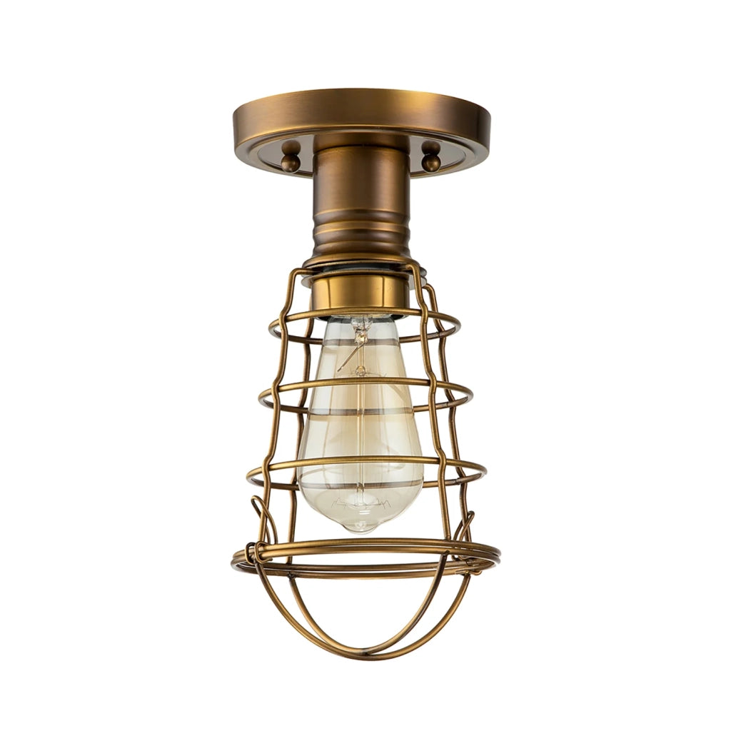 Plafoniera Industrial Nordica Mixon Acciaio Ottone Anticato 1 Luce E27