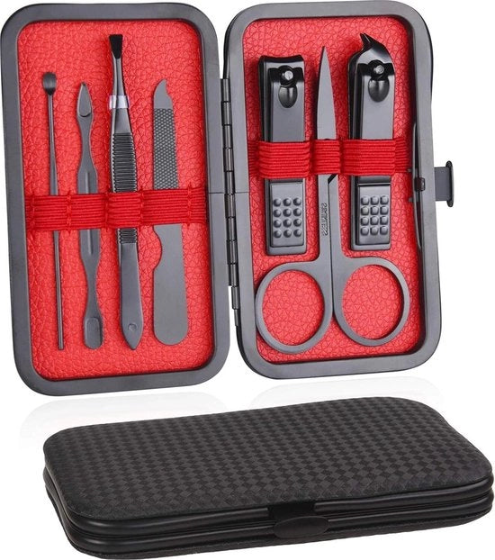Set di manicure portatile 7 pezzi con strumenti di cura unghie in acciaio inossidabile - per la cura delle sopracciglia professionale da viaggio e da casa