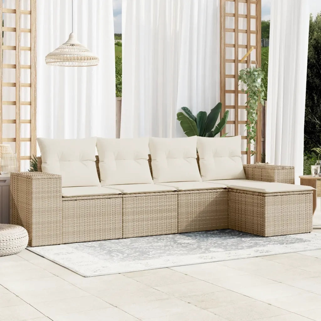 Set Divano da Giardino 5 pz con Cuscini Beige in Polyrattan 3222487