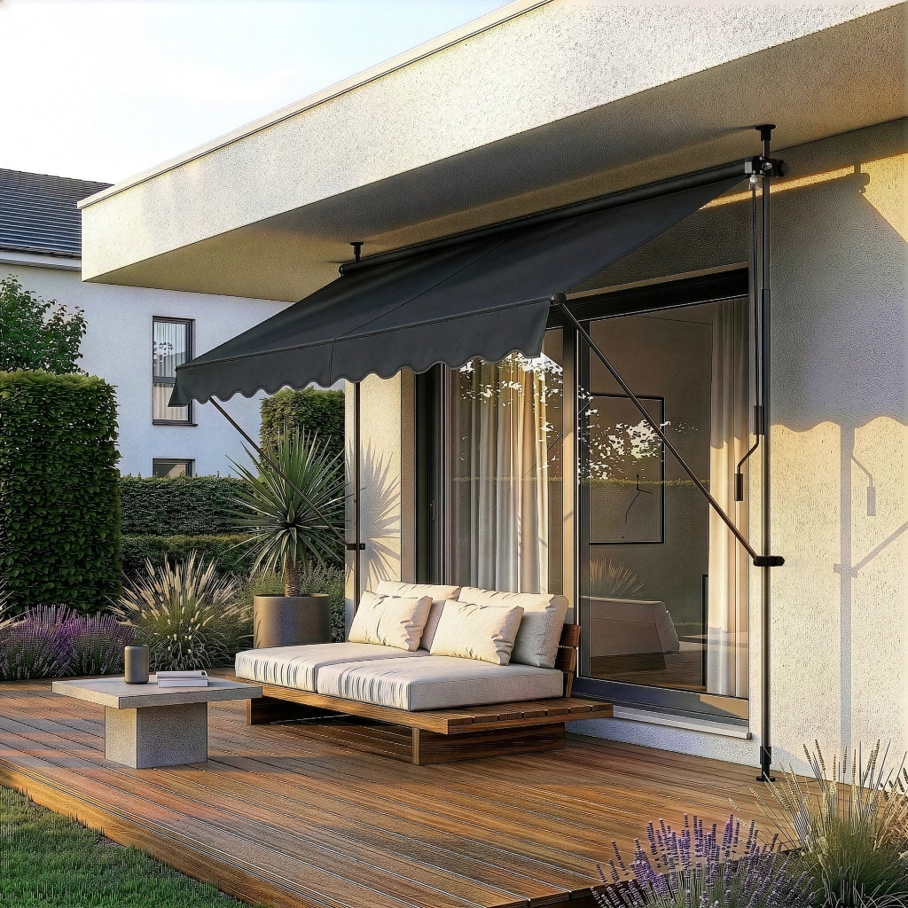 Tenda da Sole a Muro con Pali di Supporto Telescopici Parasole 300 x 120 cm (LxP) Nero pro.tec