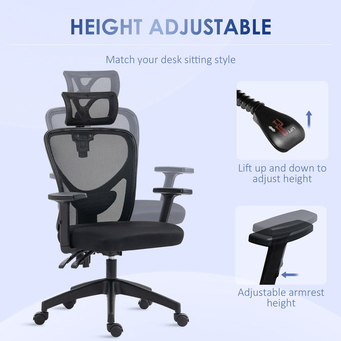 Sedia da Ufficio Ergonomica con Altezza Regolabile Supporto Lombare e Poggiatesta 66x61x106-116 cm  Nero