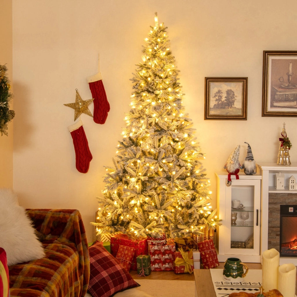 Albero di natale pre-illuminato innevato con 652 punte di rami in PE e PVC, Albero di natale artificiale met¨¤ 180 cm Verde-Alberi di Natale