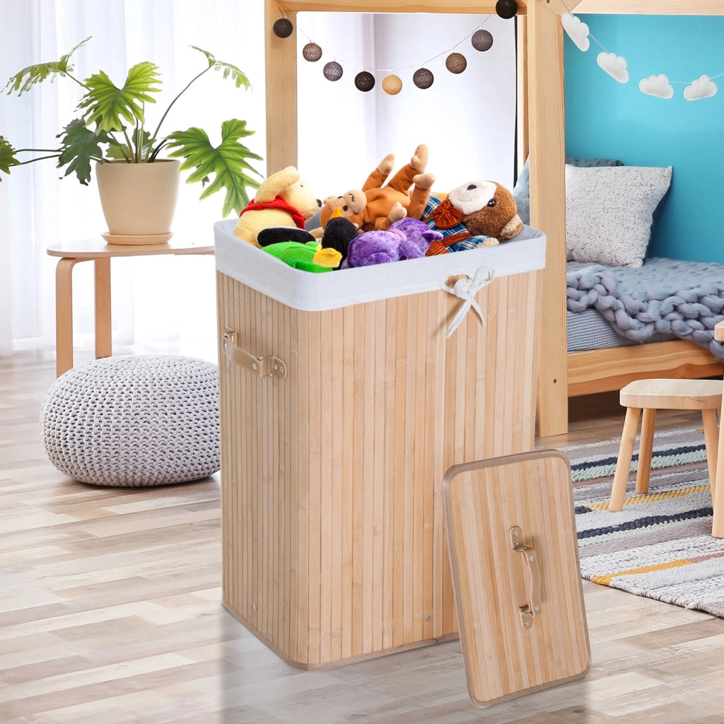 EasyComfort Cesto Portabiancheria in Bambù con Coperchio, Cestino per Biancheria con Sacco in Tessuto Rimovibile, 40x30x60cm, Naturale