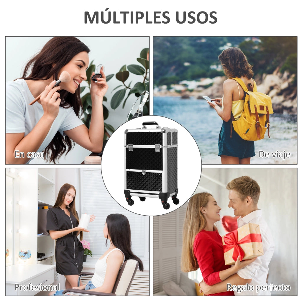 Maletta Trucco Professionale con Cassetto ¨C zephmum ¨C 34x25x62 cm Nero