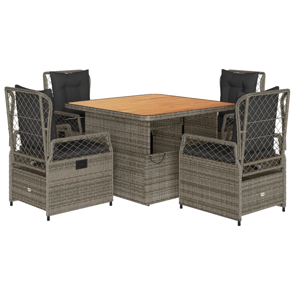 Set da Pranzo da Giardino 5 pz con Cuscini in Polyrattan Grigio 3262915