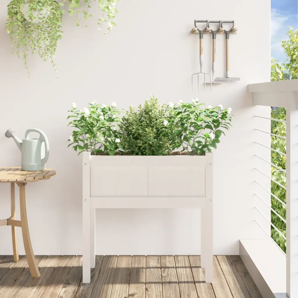 Fioriera da Giardino con Gambe-Vaso da Esterno-Contenitore per Piante Bianca 70x31x70 cm Massello Pino
