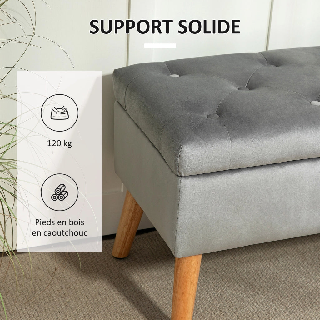 Cassettiera in tessuto effetto velluto con piedi in legno ¨C zephmum ¨C grigio 80x35x42 cm