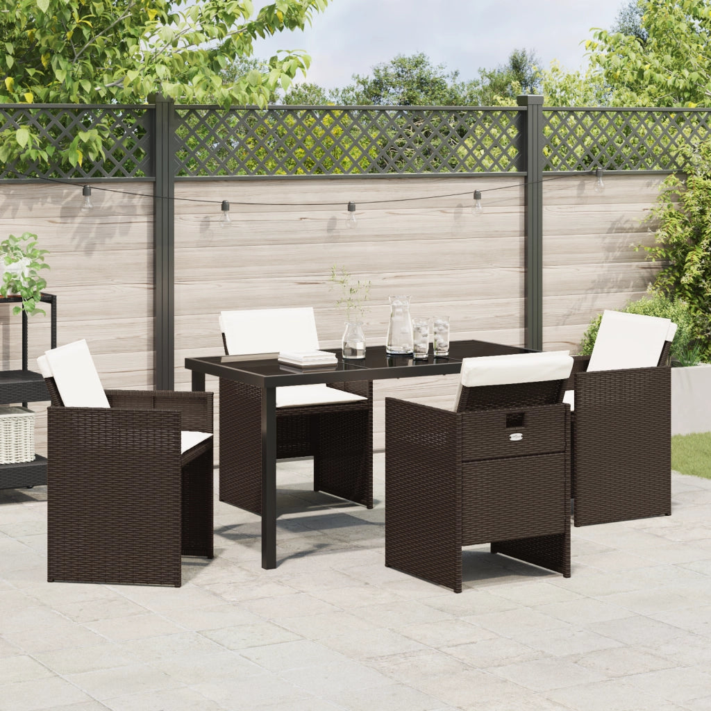 Set da Pranzo da Giardino 5 Pezzi con Cuscini Rattan Poliestere Marrone