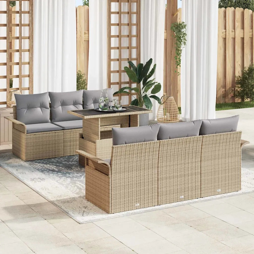Set Divano da Giardino 7 pcs Beige Rattan in Polipropilene
