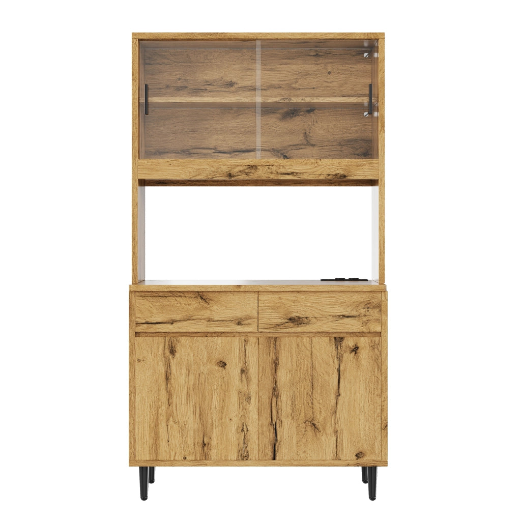 Credenza alta con LED e prese con 1 USB-A e 1 USB-C per soggiorno e sala da pranzo, 100 × 40 × 185 cm