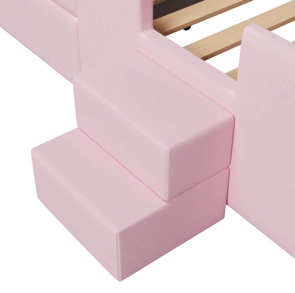 Letto a piattaforma imbottito 90x200 cm con cassetto; LED; PU e MDF; rosa