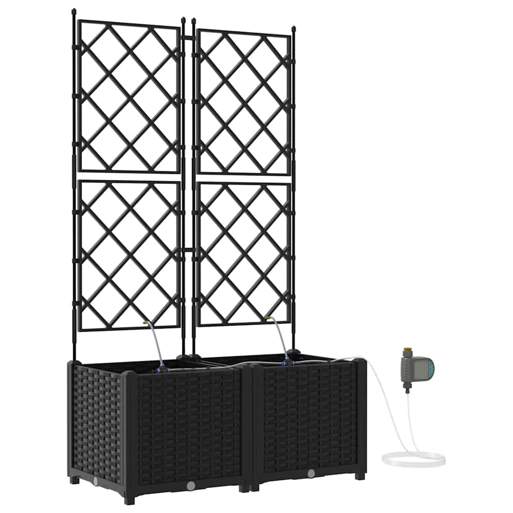 Set di 2 pratiche fioriere da giardino 80 x 40 x 142 cm con sistema di irrigazione stile moderno acciaio nero 02_0058549