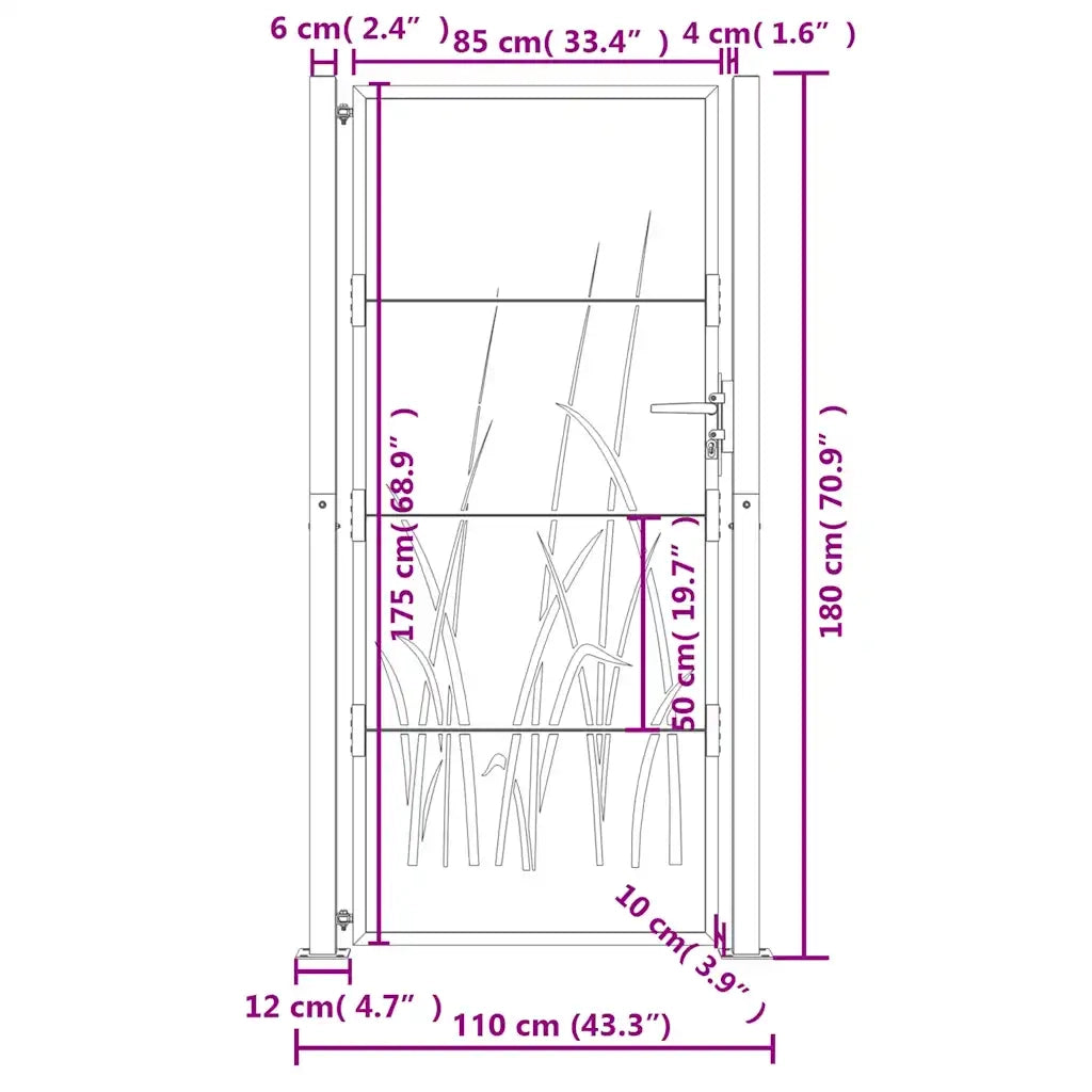 Cancello da giardino antracite 100x175 cm in acciaio design erba 153170