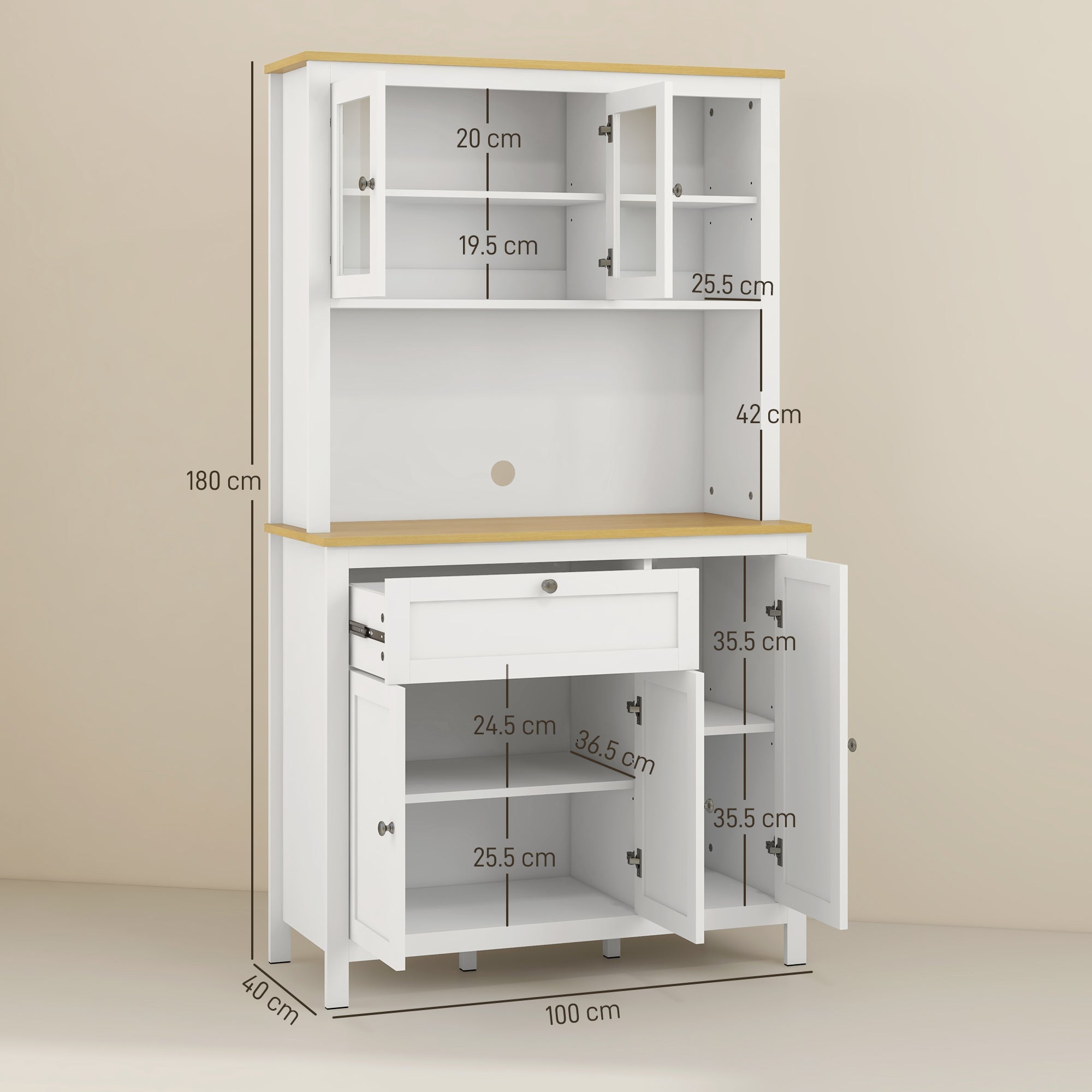 Credenza Dispensa Cucina Armadietti con Mensole Regolabili 100x40x180 cm Bianco